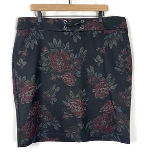 Women's Dark Academia Floral Straight Knee Length Black Skirt Roz & Ali Size 1X